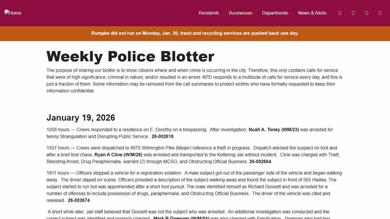 Weekly Police Blotter - Kettering